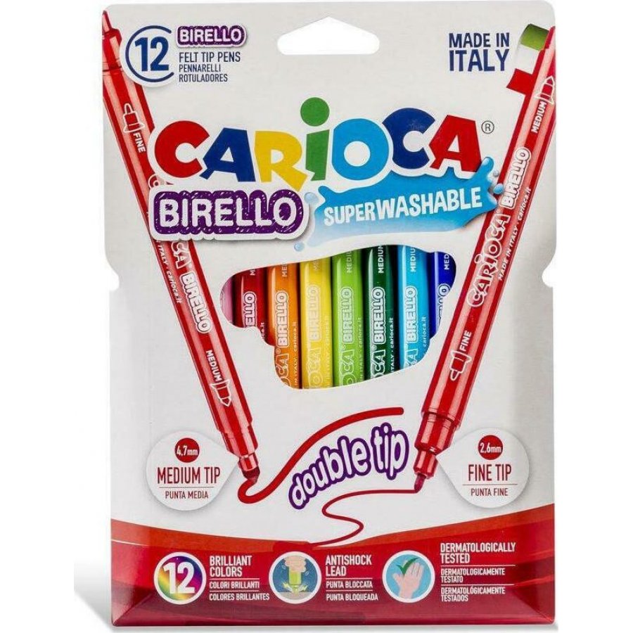 Carioca Birello Double Tip Πλενόμενοι Μαρκαδόροι Ζωγραφικής Λεπτοί με Διπλή Μύτη σε 12 Χρώματα Carioca Birello Double Tip Πλενόμενοι Μαρκαδόροι Ζωγραφικής Λεπτοί με Διπλή Μύτη σε 12 Χρώματα