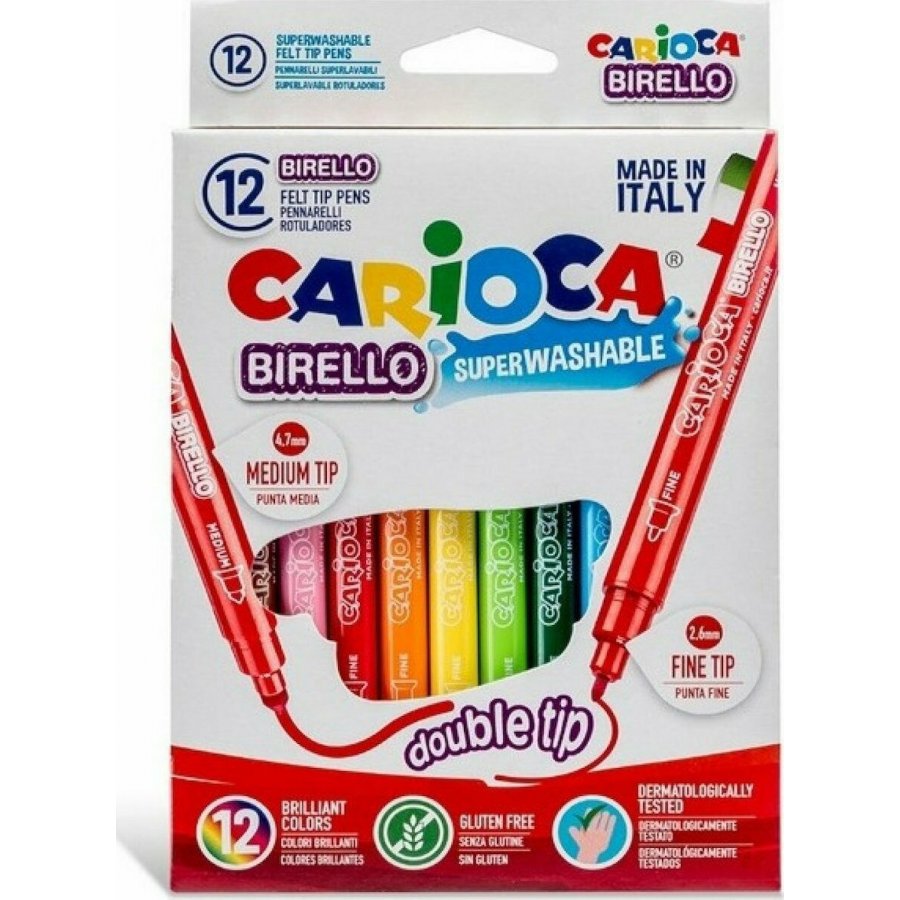 Carioca Birello Double Tip Πλενόμενοι Μαρκαδόροι Ζωγραφικής Λεπτοί με Διπλή Μύτη σε 12 Χρώματα Carioca Birello Double Tip Πλενόμενοι Μαρκαδόροι Ζωγραφικής Λεπτοί με Διπλή Μύτη σε 12 Χρώματα