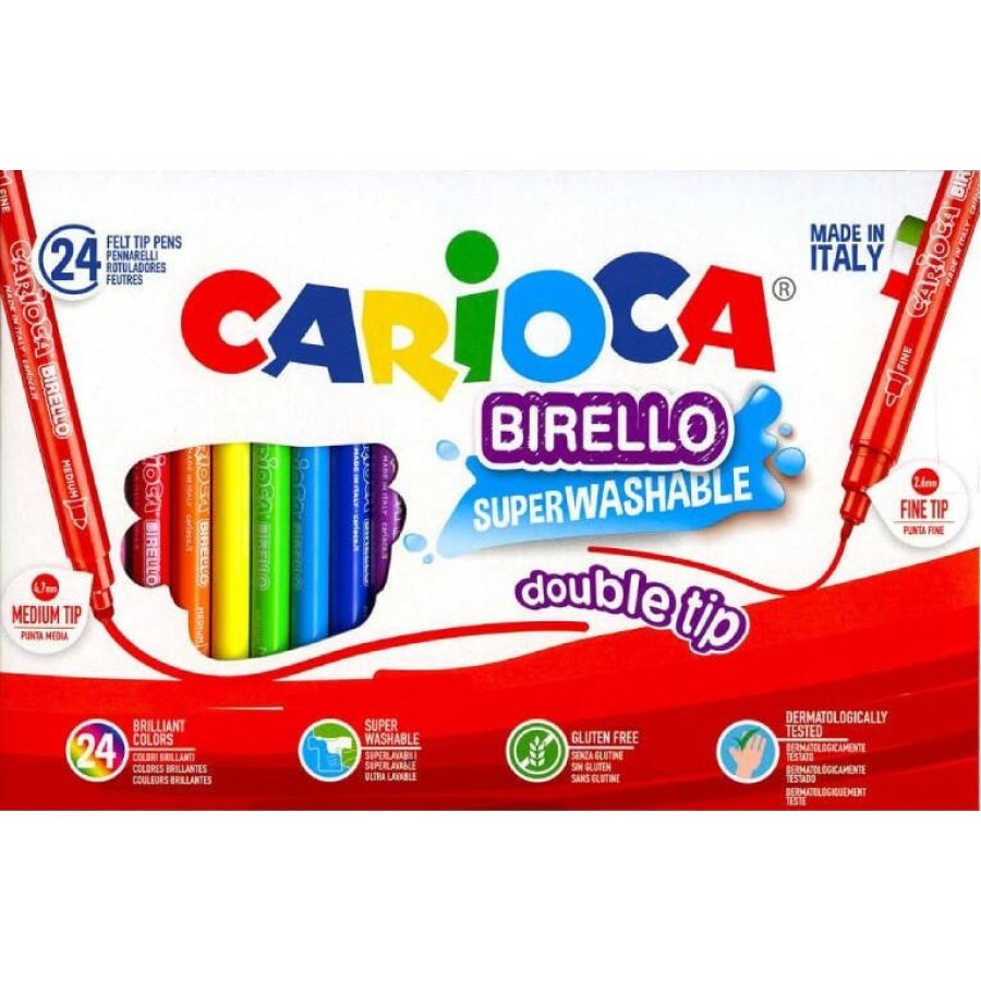 Carioca Birello DoubleTip Πλενόμενοι Μαρκαδόροι Ζωγραφικής Λεπτοί με Διπλή Μύτη σε 24 Χρώματα(41521) Carioca Birello DoubleTip Πλενόμενοι Μαρκαδόροι Ζωγραφικής Λεπτοί με Διπλή Μύτη σε 24 Χρώματα(41521)