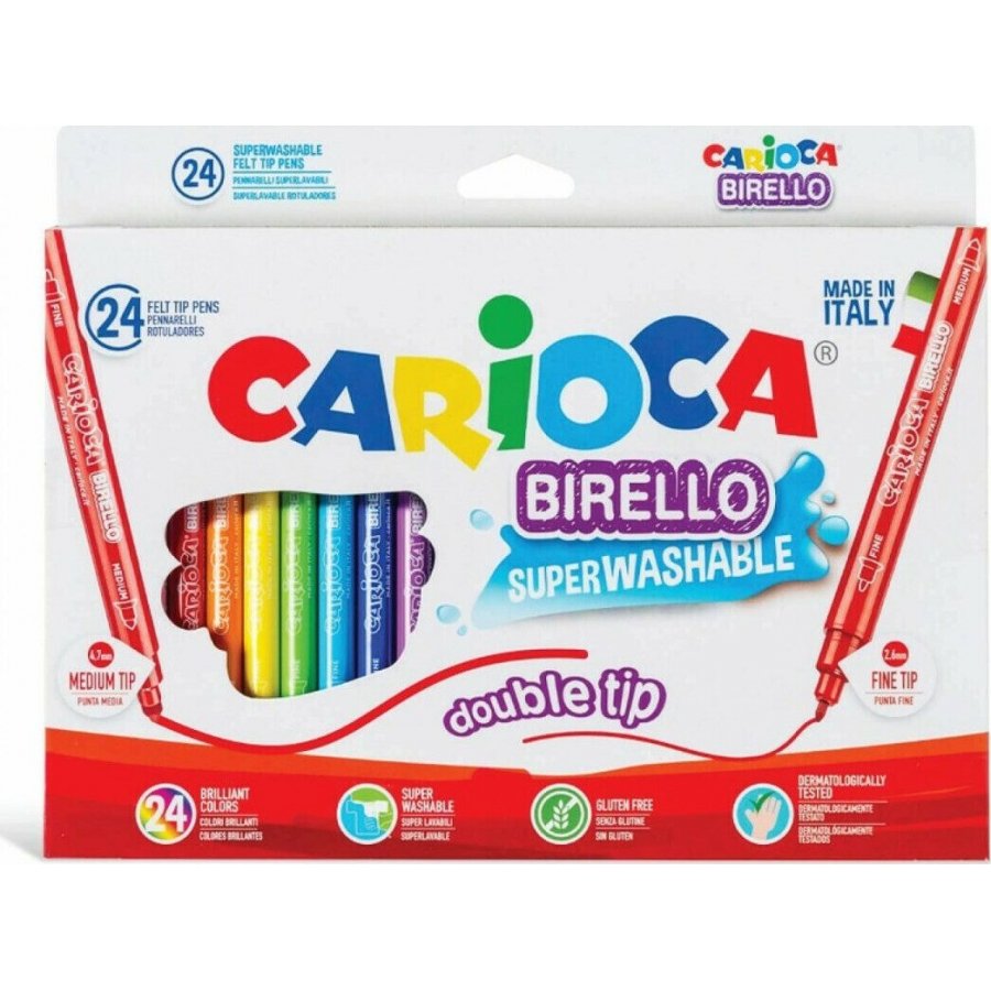 Carioca Birello DoubleTip Πλενόμενοι Μαρκαδόροι Ζωγραφικής Λεπτοί με Διπλή Μύτη σε 24 Χρώματα(41521) Carioca Birello DoubleTip Πλενόμενοι Μαρκαδόροι Ζωγραφικής Λεπτοί με Διπλή Μύτη σε 24 Χρώματα(41521)
