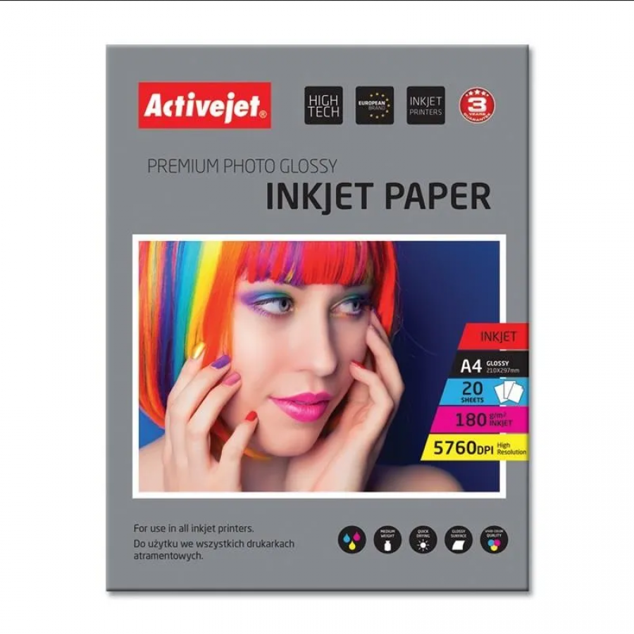 Active Jet Premium Photo Glossy Φωτογραφικό Χαρτί A4 (21x30) 180gr για Εκτυπωτές Inkjet 20 Φύλλα Active Jet Premium Photo Glossy Φωτογραφικό Χαρτί A4 (21x30) 180gr για Εκτυπωτές Inkjet 20 Φύλλα