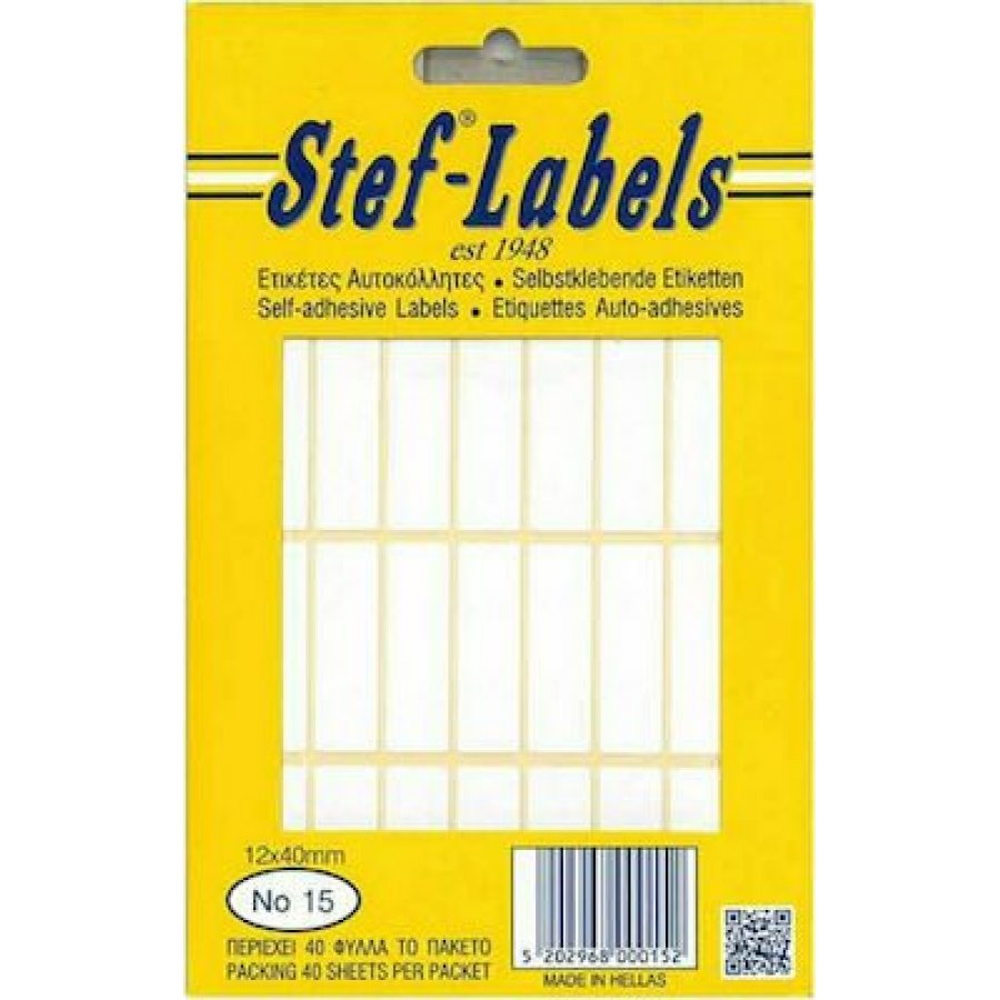 Stef Labels 960 Αυτοκόλλητες Ετικέτες Ορθογώνιες σε Λευκό Χρώμα 12x40 mm Stef Labels 960 Αυτοκόλλητες Ετικέτες Ορθογώνιες σε Λευκό Χρώμα 12x40 mm