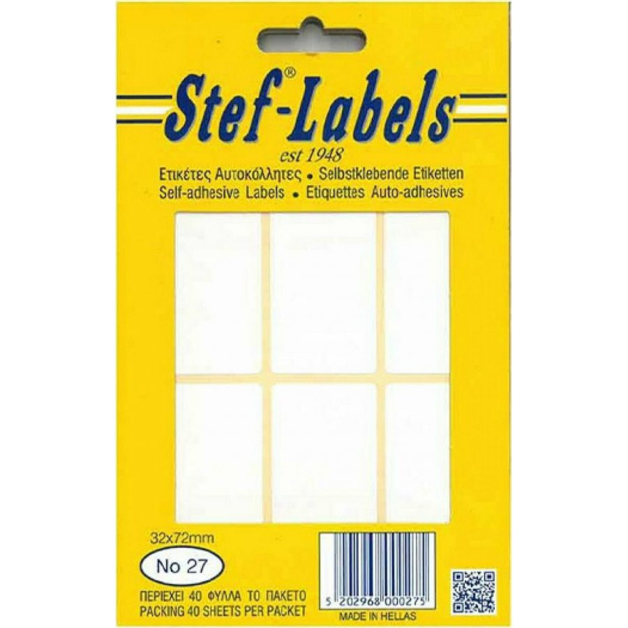 Stef Labels 240 Αυτοκόλλητες Ετικέτες Ορθογώνιες σε Λευκό Χρώμα 32x72mm Stef Labels 240 Αυτοκόλλητες Ετικέτες Ορθογώνιες σε Λευκό Χρώμα 32x72mm