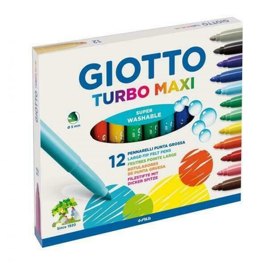Giotto Turbo Maxi Super Washable Μαρκαδόροι Ζωγραφικής Χονδροί σε 12 Χρώματα 5mm Giotto Turbo Maxi Super Washable Μαρκαδόροι Ζωγραφικής Χονδροί σε 12 Χρώματα 5mm