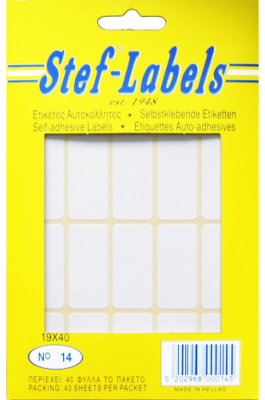 Stef Labels 800 Αυτοκόλλητες Ετικέτες Ορθογώνιες σε Λευκό Χρώμα 19x40mm Stef Labels 800 Αυτοκόλλητες Ετικέτες Ορθογώνιες σε Λευκό Χρώμα 19x40mm