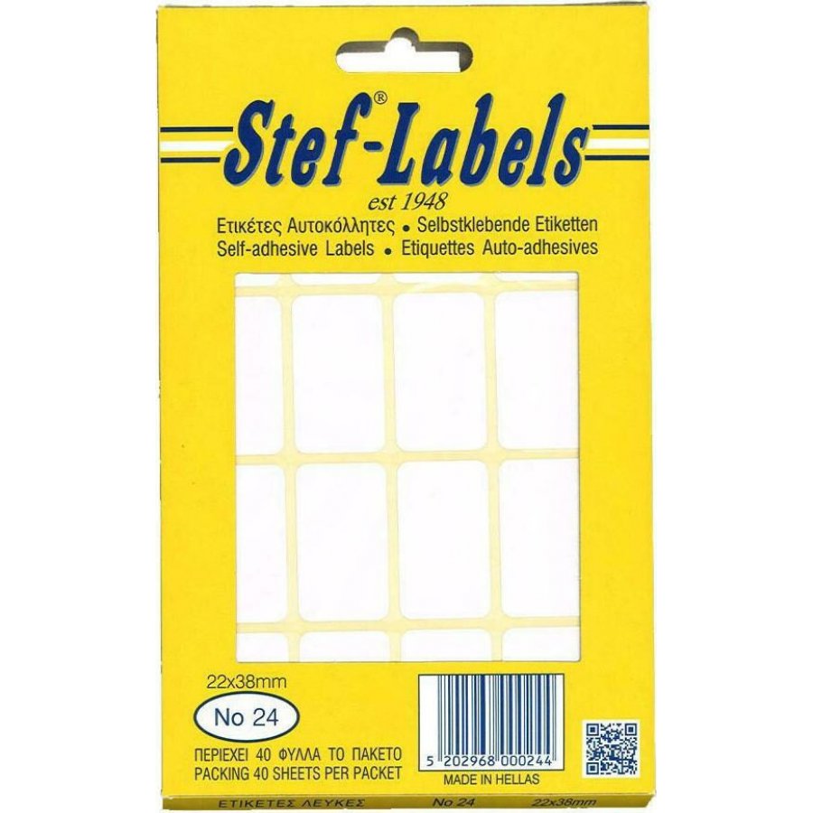 Stef Labels 640 Αυτοκόλλητες Ετικέτες Ορθογώνιες σε Λευκό Χρώμα 22x38mm Stef Labels 640 Αυτοκόλλητες Ετικέτες Ορθογώνιες σε Λευκό Χρώμα 22x38mm
