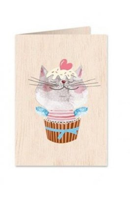Cozywood Ξύλινη Ευχετήρια Κάρτα: Γατούλα σε Cupcake (ATV235)