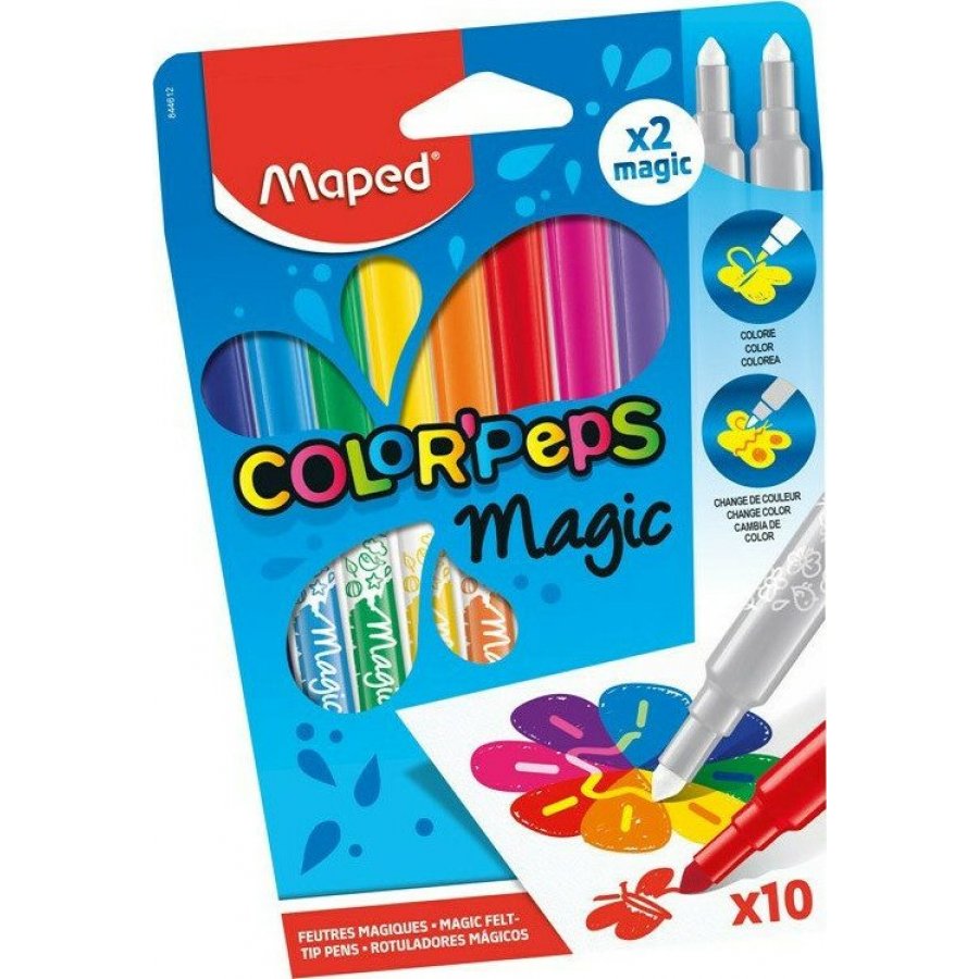 Maped Color'Peps Magic Μαρκαδόροι Ζωγραφικής Χονδροί σε 10 Χρώματα (8+2 Magic Pens) Maped Color'Peps Magic Μαρκαδόροι Ζωγραφικής Χονδροί σε 10 Χρώματα (8+2 Magic Pens)