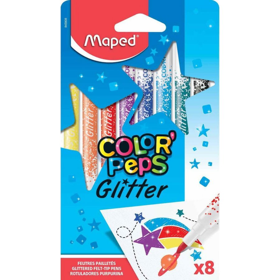 Maped Color'Peps Glitter Πλενόμενοι Glitter Μαρκαδόροι Ζωγραφικής Λεπτοί σε 8 Χρώματα Maped Color'Peps Glitter Πλενόμενοι Glitter Μαρκαδόροι Ζωγραφικής Λεπτοί σε 8 Χρώματα
