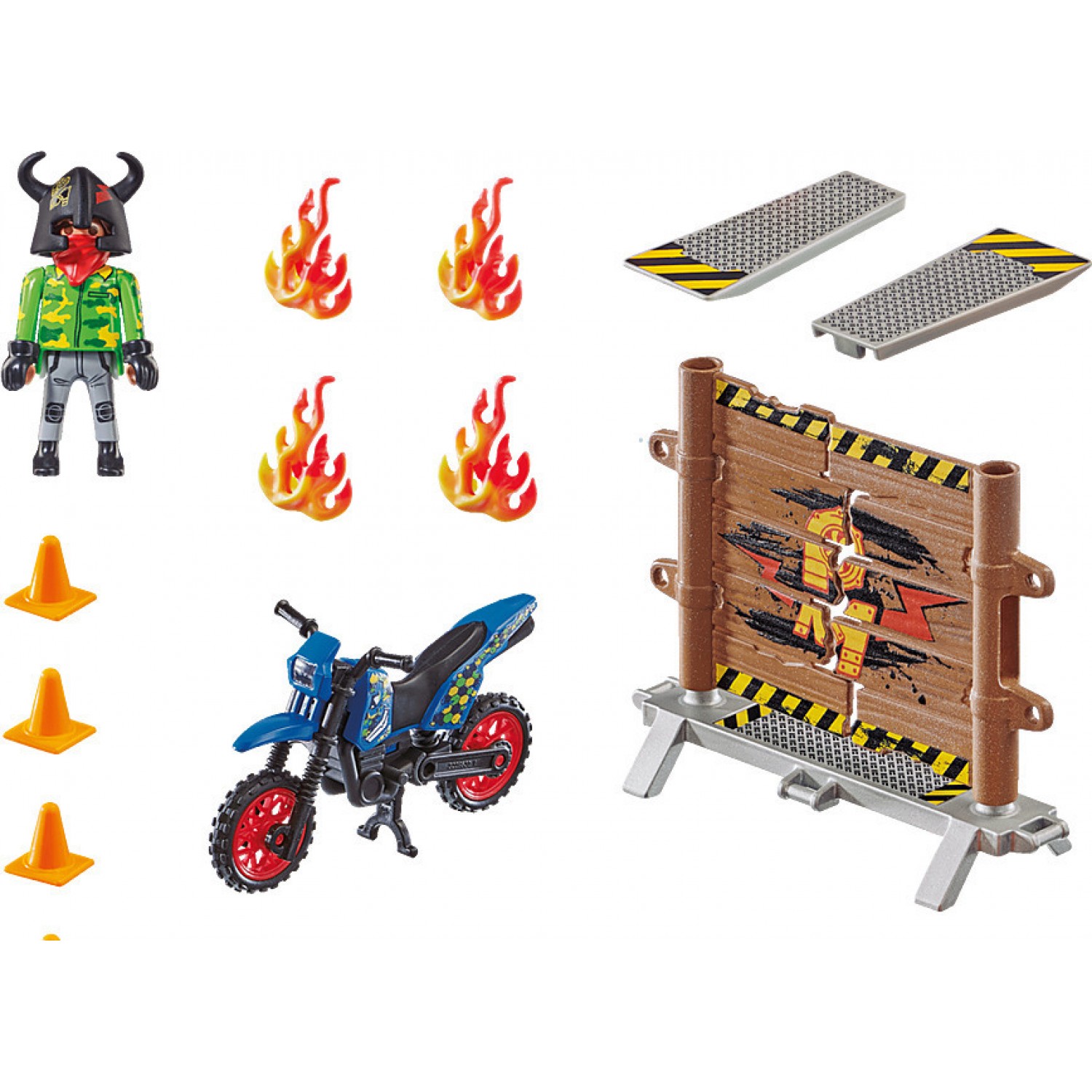 Playmobil Stunt Show Μοτοσικλετιστής και Τοίχος Φωτιάς (70553)