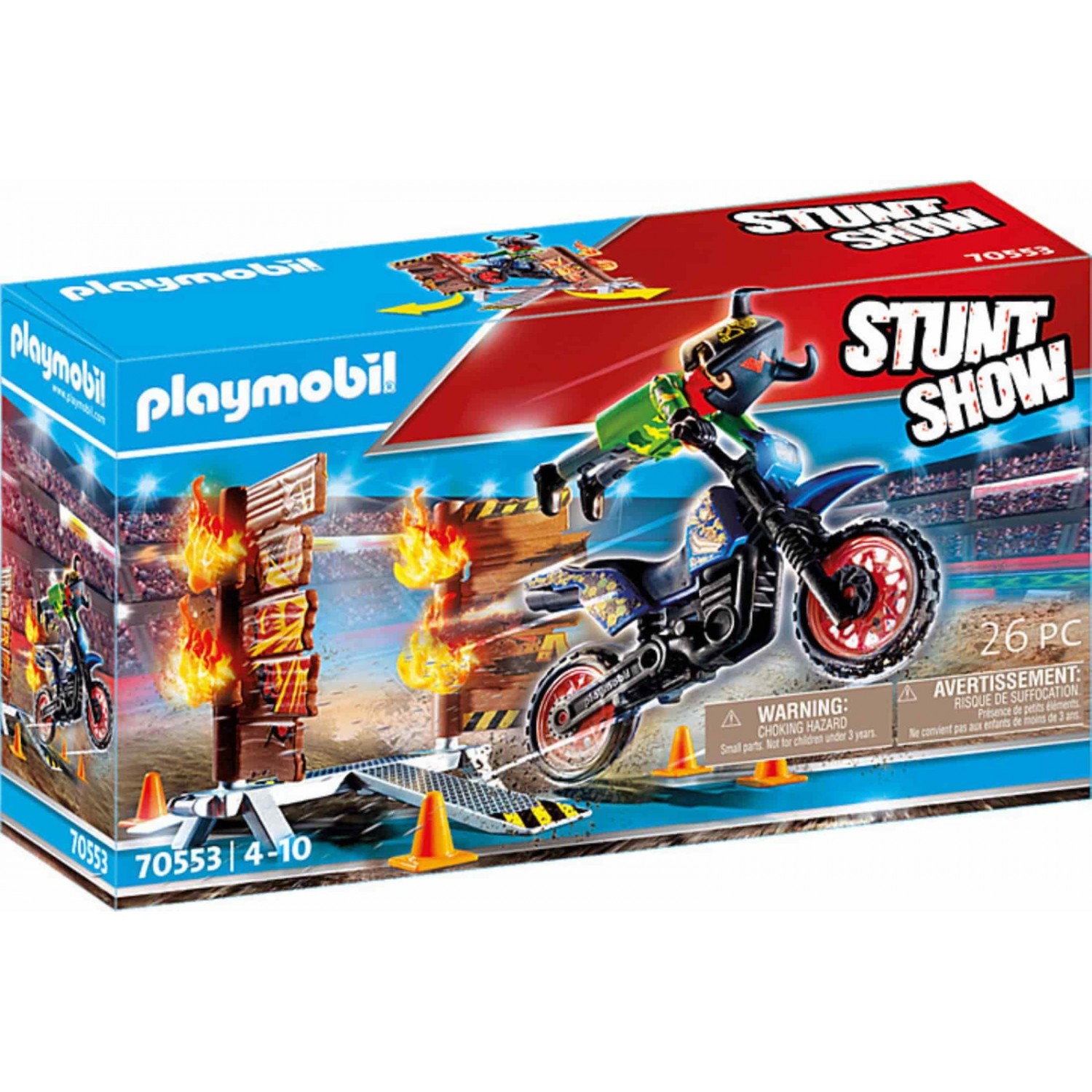 Playmobil Stunt Show Μοτοσικλετιστής και Τοίχος Φωτιάς (70553)