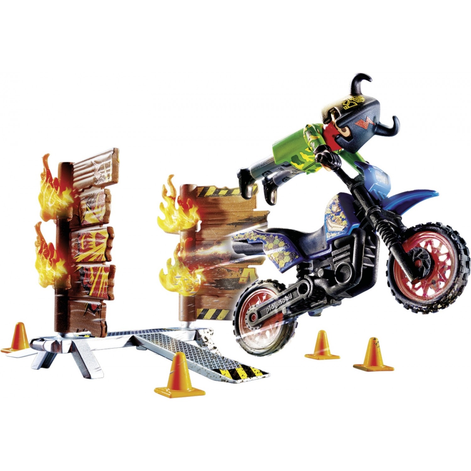Playmobil Stunt Show Μοτοσικλετιστής και Τοίχος Φωτιάς (70553)