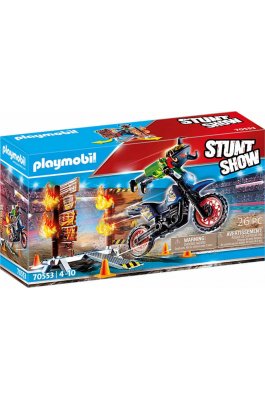 Playmobil Stunt Show Μοτοσικλετιστής και Τοίχος Φωτιάς (70553)
