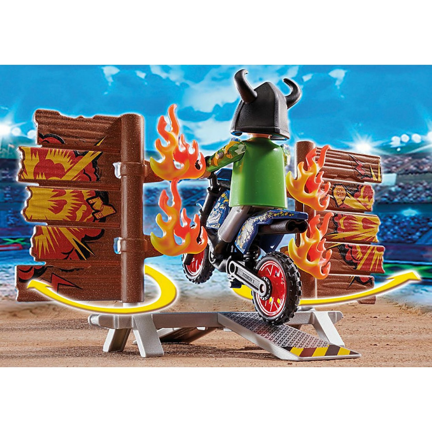 Playmobil Stunt Show Μοτοσικλετιστής και Τοίχος Φωτιάς (70553)