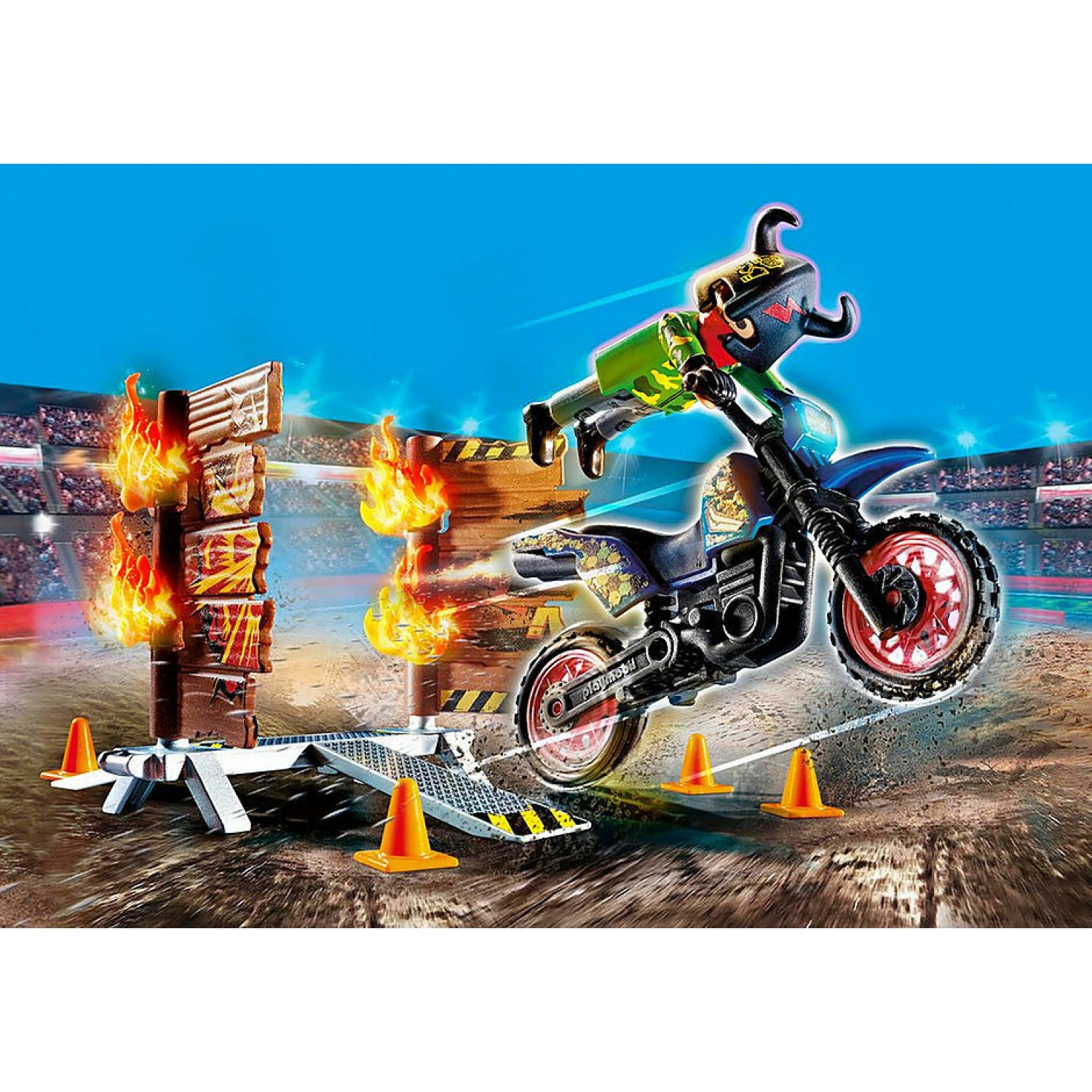 Playmobil Stunt Show Μοτοσικλετιστής και Τοίχος Φωτιάς (70553)