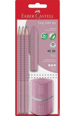 Faber-Castell Grip 2001 Σετ 3 Μολύβια 2B με Γόμα Ξύστρα Ροζ 5τμχ (580073)