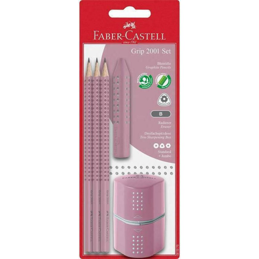 Faber-Castell Grip 2001 Σετ 3 Μολύβια 2B με Γόμα Ξύστρα Ροζ 5τμχ (580073) Faber-Castell Grip 2001 Σετ 3 Μολύβια 2B με Γόμα Ξύστρα Ροζ 5τμχ (580073)