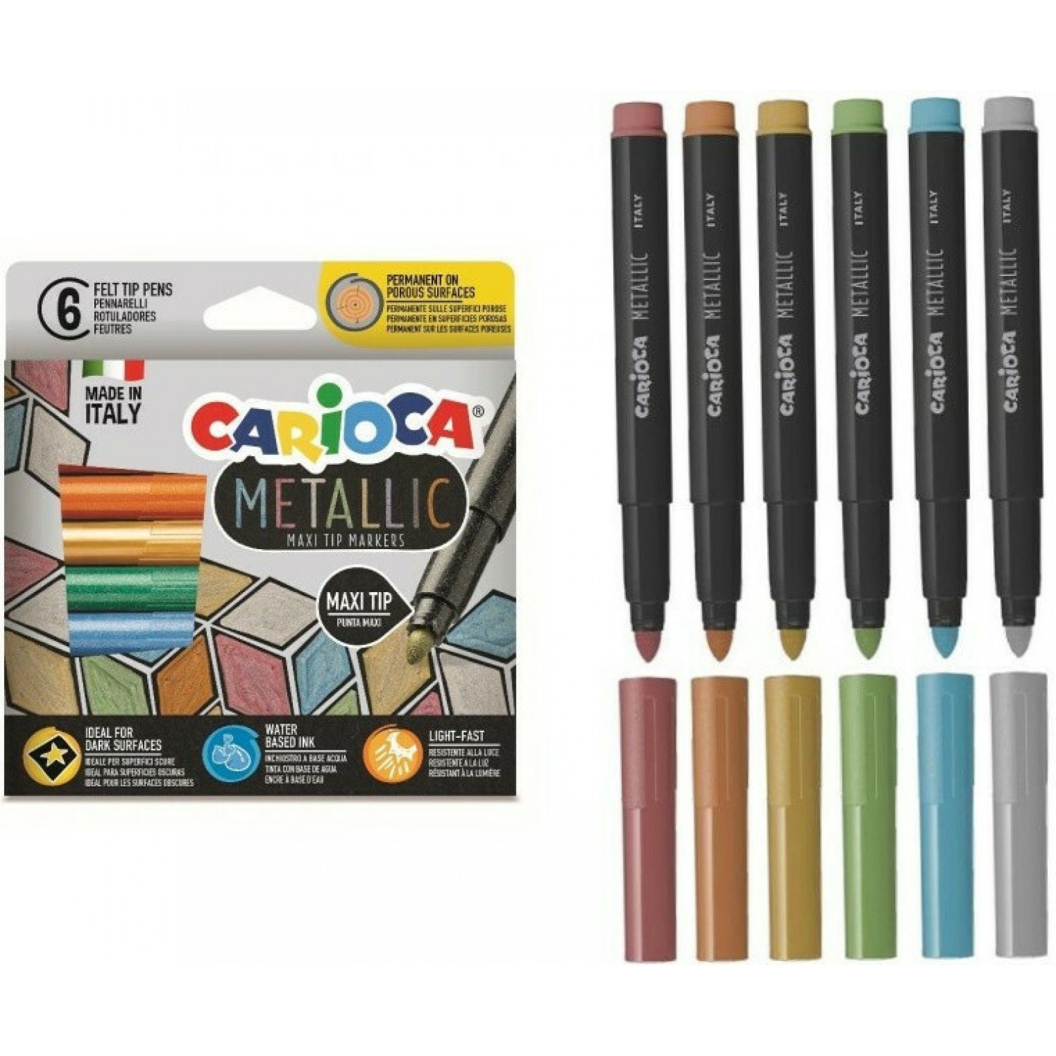 Carioca Metallic Maxi Tip Μαρκαδόροι Ζωγραφικής Χονδροί σε 6 Χρώματα Carioca Metallic Maxi Tip Μαρκαδόροι Ζωγραφικής Χονδροί σε 6 Χρώματα