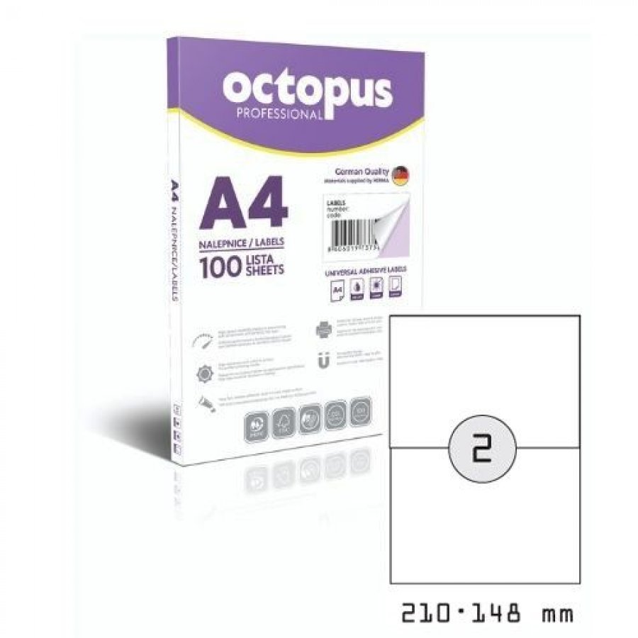 Octopus Professional 100 Αυτοκόλλητες Ετικέτες Εκτυπωτών Α4 2/Φ Ορθογώνιες 21x14,8mm (UNL0226) Octopus Professional 100 Αυτοκόλλητες Ετικέτες Εκτυπωτών Α4 2/Φ Ορθογώνιες 21x14,8mm (UNL0226)