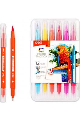 Deli Color Emotion Πλενόμενοι Μαρκαδόροι Ζωγραφικής με Διπλή Μύτη σε 12 Χρώματα (C15112)