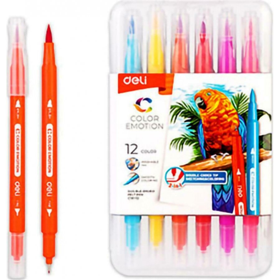 Deli Color Emotion Πλενόμενοι Μαρκαδόροι Ζωγραφικής με Διπλή Μύτη σε 12 Χρώματα (C15112) Deli Color Emotion Πλενόμενοι Μαρκαδόροι Ζωγραφικής με Διπλή Μύτη σε 12 Χρώματα (C15112)