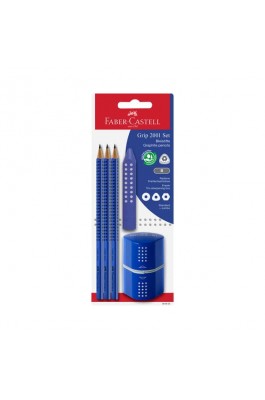 Faber-Castell Grip 2001 Σετ 3 Μολύβια 2B με Γόμα Ξύστρα Μπλε 5τμχ
