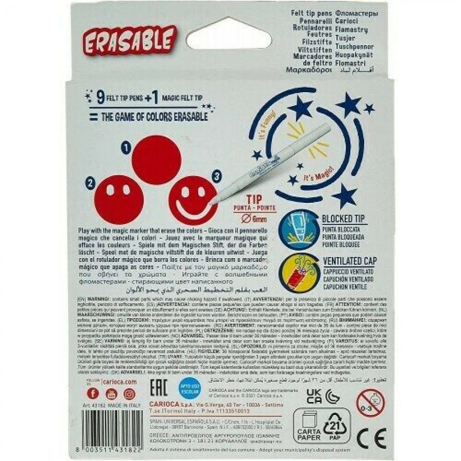Carioca Magic Erasable Μαγικοί Μαρκαδόροι Ζωγραφικής σε 10 Χρώματα (43182) Carioca Magic Erasable Μαγικοί Μαρκαδόροι Ζωγραφικής σε 10 Χρώματα (43182)