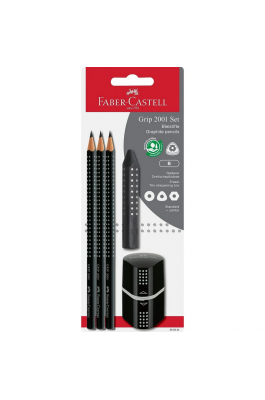Faber-Castell Grip 2001 Σετ 3 Μολύβια B με Γόμα Ξύστρα Μαύρο 5τμχ