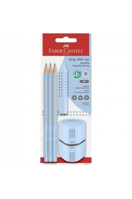 Faber-Castell Grip 2001 Σετ 3 Μολύβια B με Γόμα Ξύστρα Γαλάζιο 5τμχ
