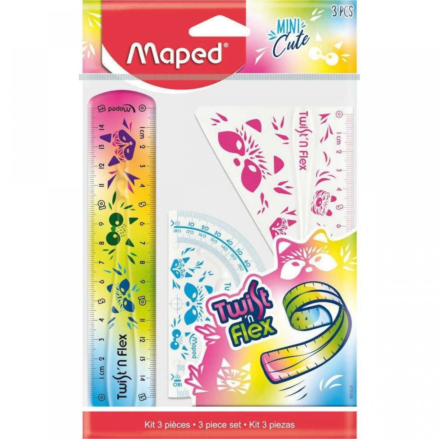 Maped Σετ 3 Γεωμετρικά Όργανα Πλαστικά Διάφανα Mini Cute Twist (SP98182800)
