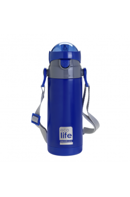 Ecolife Ανοξείδωτο Παγούρι Θερμός με Καλαμάκι 400ml Navy Blue (33ΒΟ2989)