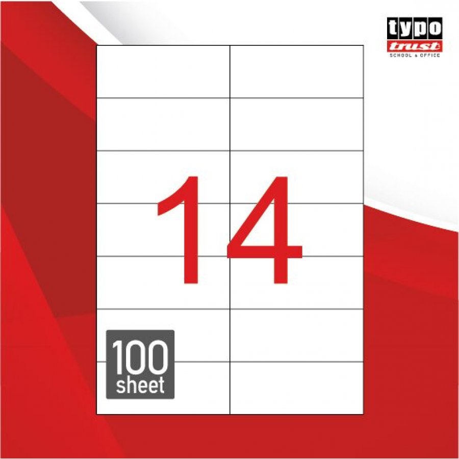 Typotrust 100 Αυτοκόλλητες Ετικέτες Εκτυπωτών Α4 14/Φ Ορθογώνιες 105x42,636mm (TL1431) Typotrust 100 Αυτοκόλλητες Ετικέτες Εκτυπωτών Α4 14/Φ Ορθογώνιες 105x42,636mm (TL1431)