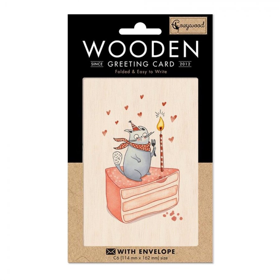Cozywood Ξύλινη Ευχετήρια Κάρτα: Γάτα στο Κέικ (ATV395) Cozywood Ξύλινη Ευχετήρια Κάρτα: Γάτα στο Κέικ (ATV395)