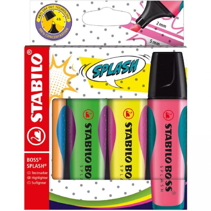 Stabilo Boss Splash Μαρκαδόροι Υπογράμμισης 5mm 4τμχ (75/4) Stabilo Boss Splash Μαρκαδόροι Υπογράμμισης 5mm 4τμχ (75/4)