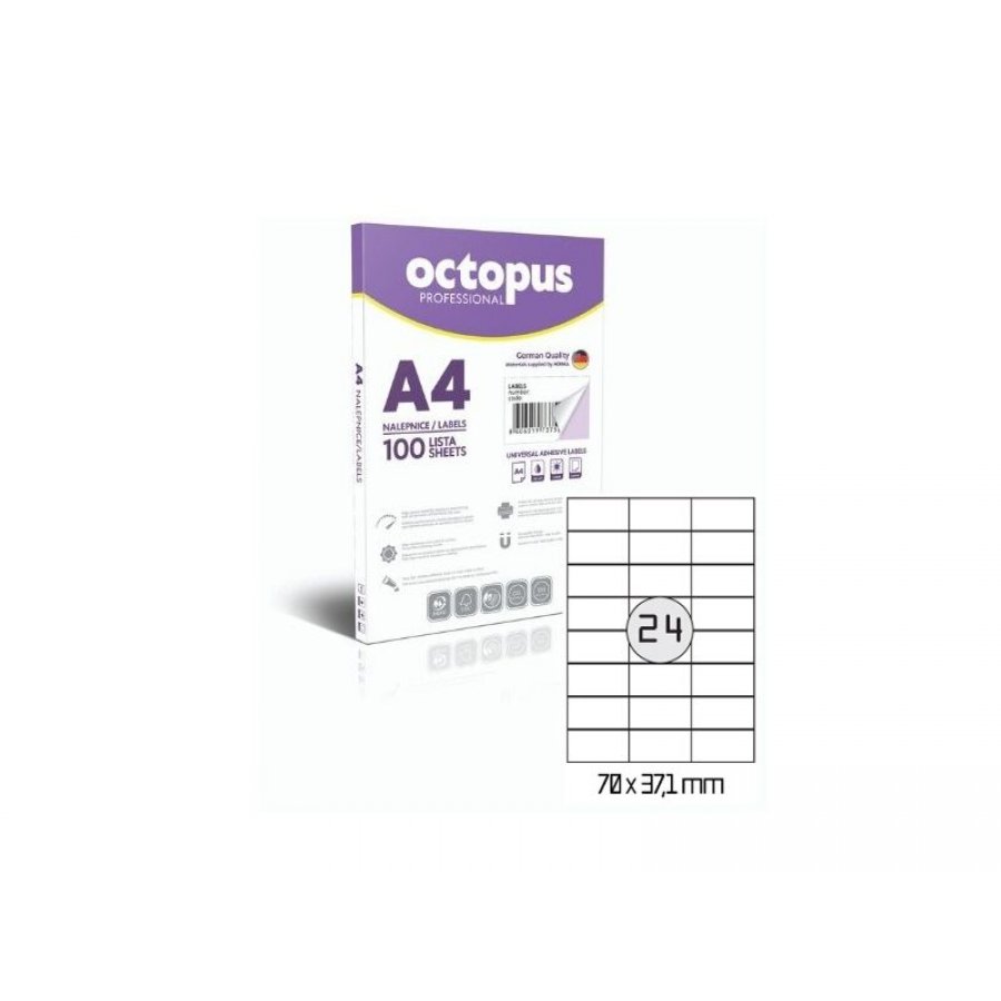 Octopus Professional 100 Αυτοκόλλητες Ετικέτες Εκτυπωτών Α4 24/Φ Ορθογώνιες 70x37,1mm (UNL0204) Octopus Professional 100 Αυτοκόλλητες Ετικέτες Εκτυπωτών Α4 24/Φ Ορθογώνιες 70x37,1mm (UNL0204)