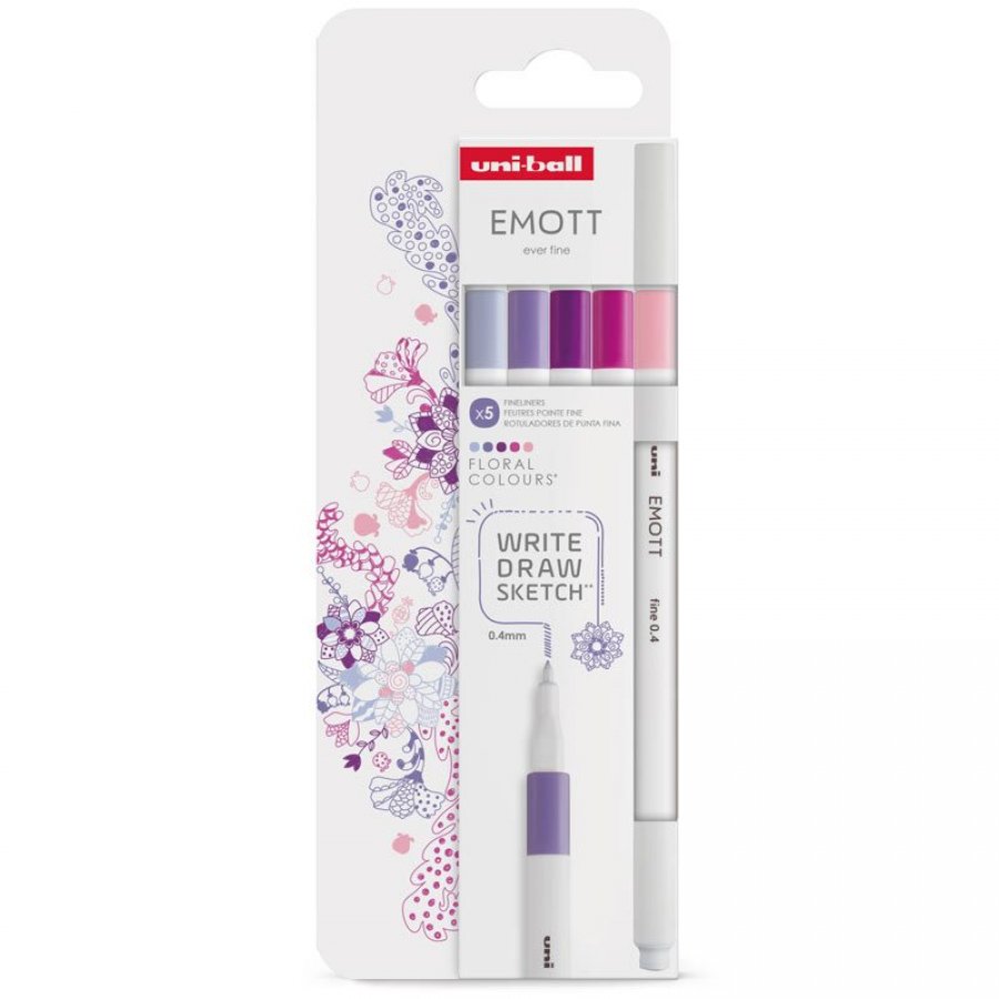 Uni-Ball Emott Florals Colours Σετ με 5 Μαρκαδόρους Σχεδίου 0.4mm Uni-Ball Emott Florals Colours Σετ με 5 Μαρκαδόρους Σχεδίου 0.4mm