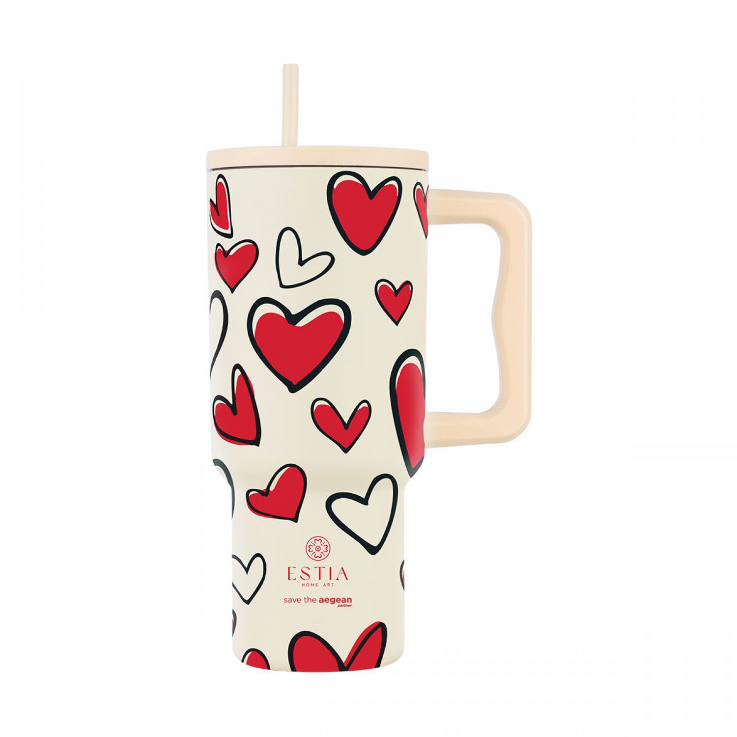 Estia Θερμός Straw Tumbler XL Save The Aegean 900ml Red Valentine (0137734) Estia Θερμός Straw Tumbler XL Save The Aegean 900ml Red Valentine (0137734)