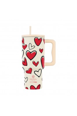 Estia Θερμός Straw Tumbler XL Save The Aegean 900ml Red Valentine (0137734)