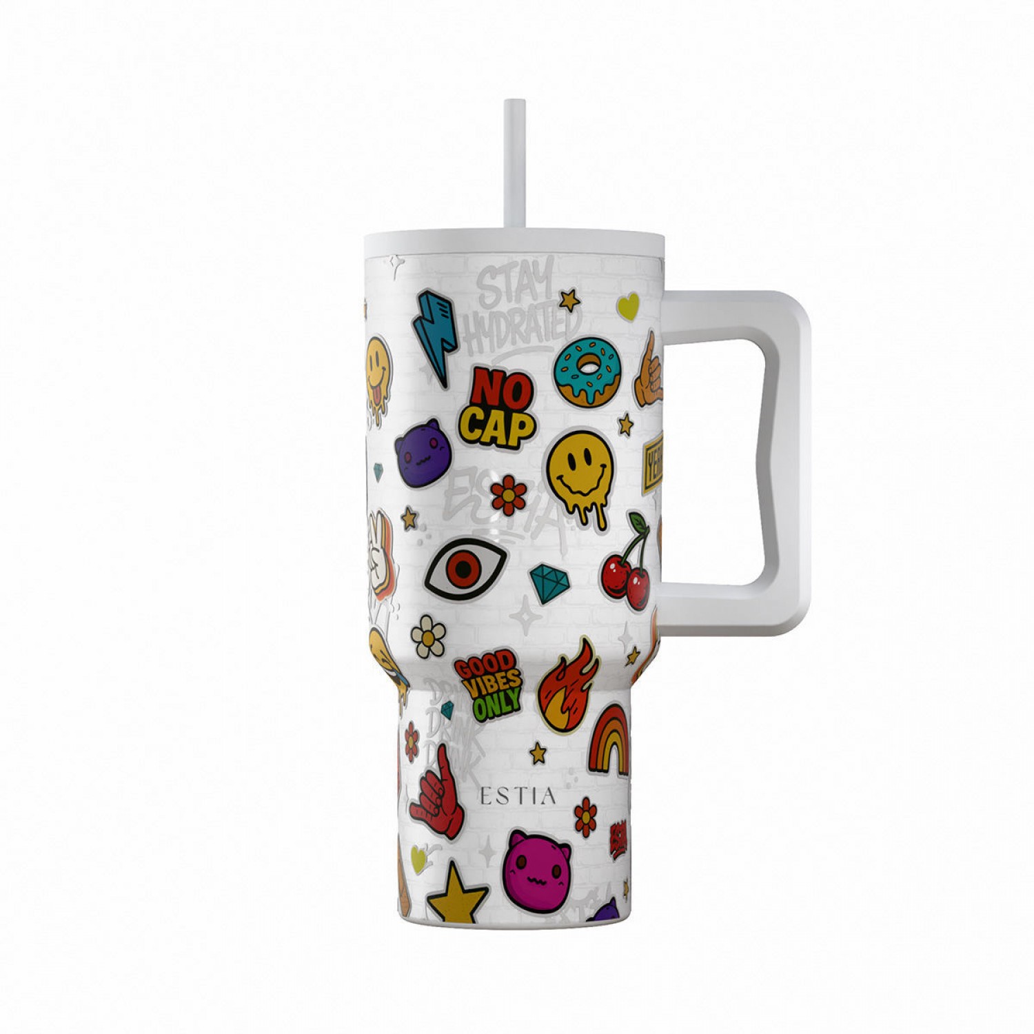 Estia Θερμός Straw Tumbler XL Save The Aegean 900ml Urban Vibes (0141540)