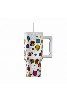 Estia Θερμός Straw Tumbler XL Save The Aegean 900ml Urban Vibes (0141540)
