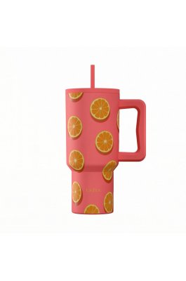 Estia Θερμός Straw Tumbler XL Save The Aegean 900ml Orange Pop (0141595)