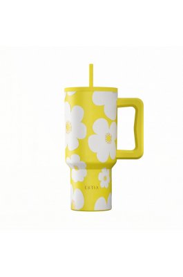 Estia Θερμός Straw Tumbler XL Save The Aegean 900ml Yellow  Daisy (0141625)