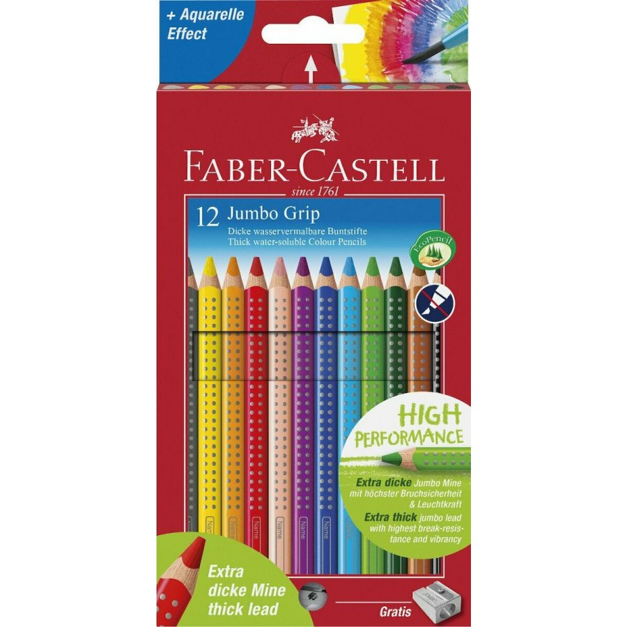 Faber-Castell Ξυλομπογιές Jumbo Grip + Δώρο Ξύστρα 12τμχ Faber-Castell Ξυλομπογιές Jumbo Grip + Δώρο Ξύστρα 12τμχ